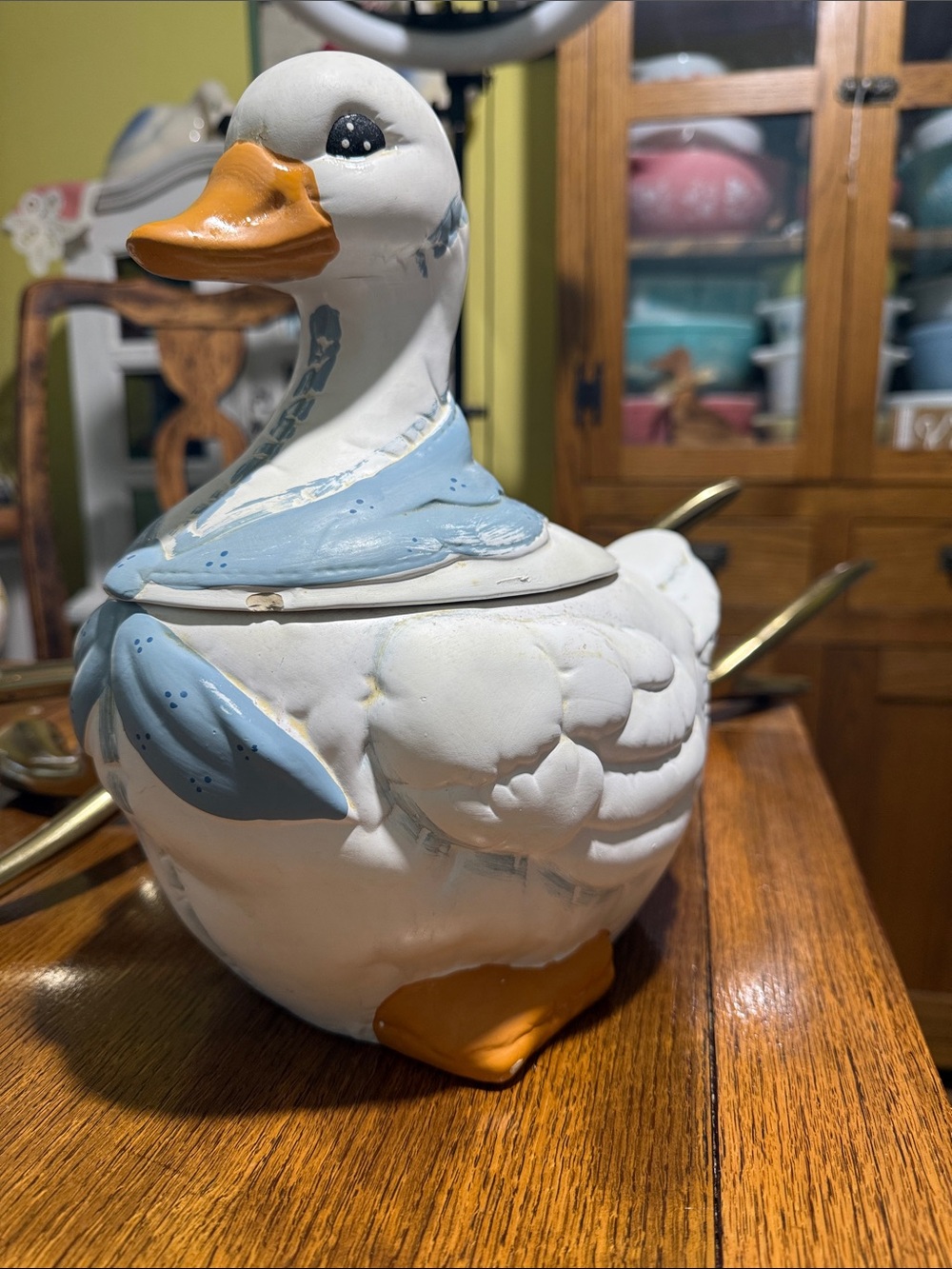 Decorative White and Blue Ceramic Duck Jar - Home Art